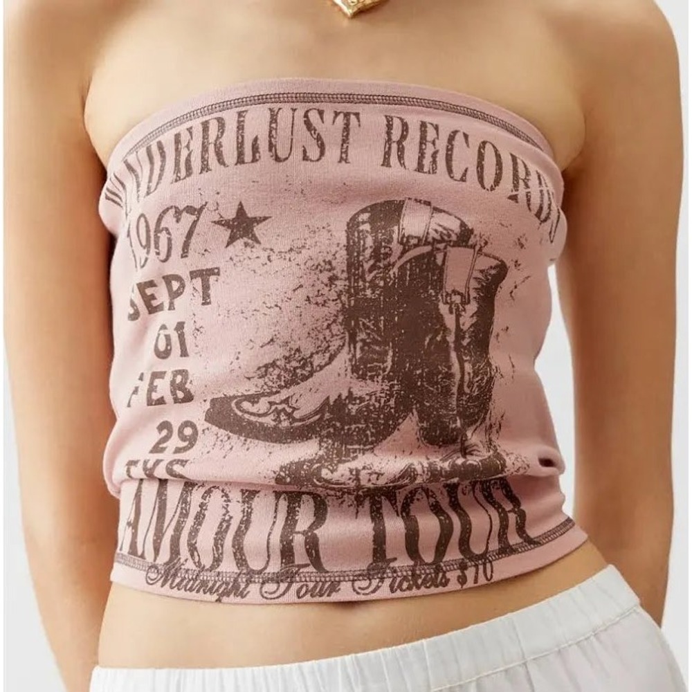 NWT Urban Outfitters Pink Rose Graphic Tube Top Size S Tour Concert